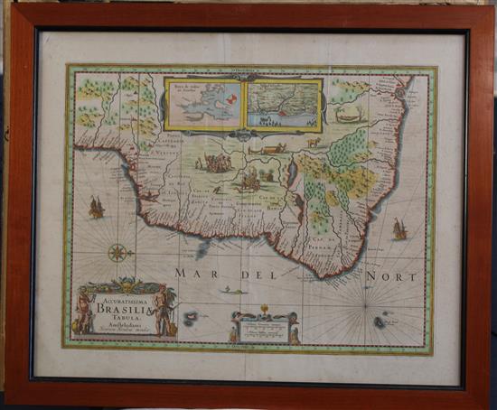 Henricus Hondius Map of Braziliae, overall 17 x 19.5in.